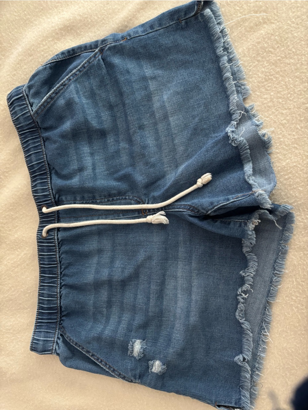 No Boundaries Blue Denim Frayed Hem Drawstring Shorts